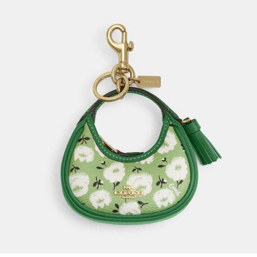 NWT-Coach-Mini Carmen Bag Charm-Kelly Green-Floral Print
